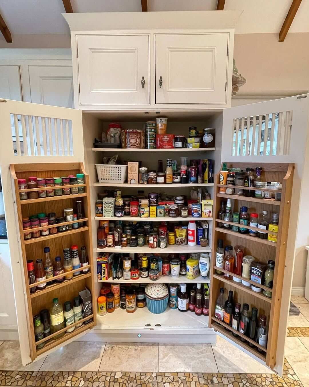 Spice Cabinet With Door-Mounted Racks Kitchen Cupboard Organization Hacks