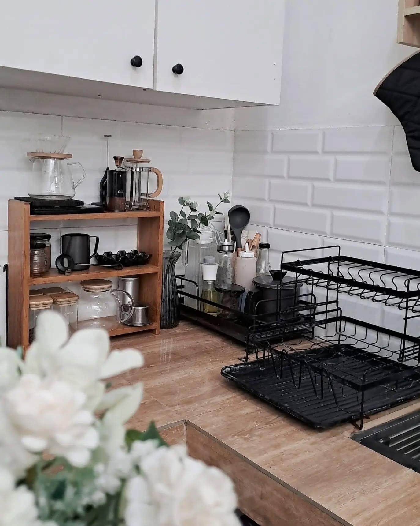 Beverage Station with Vertical Storage for Kitchen Corner Cabinet