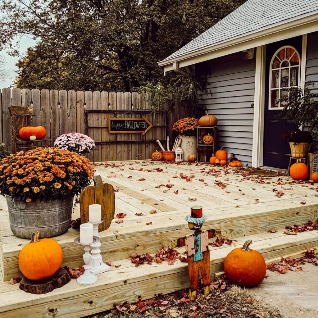 20. Rustic Backyard Fall Deck with Halloween Charm