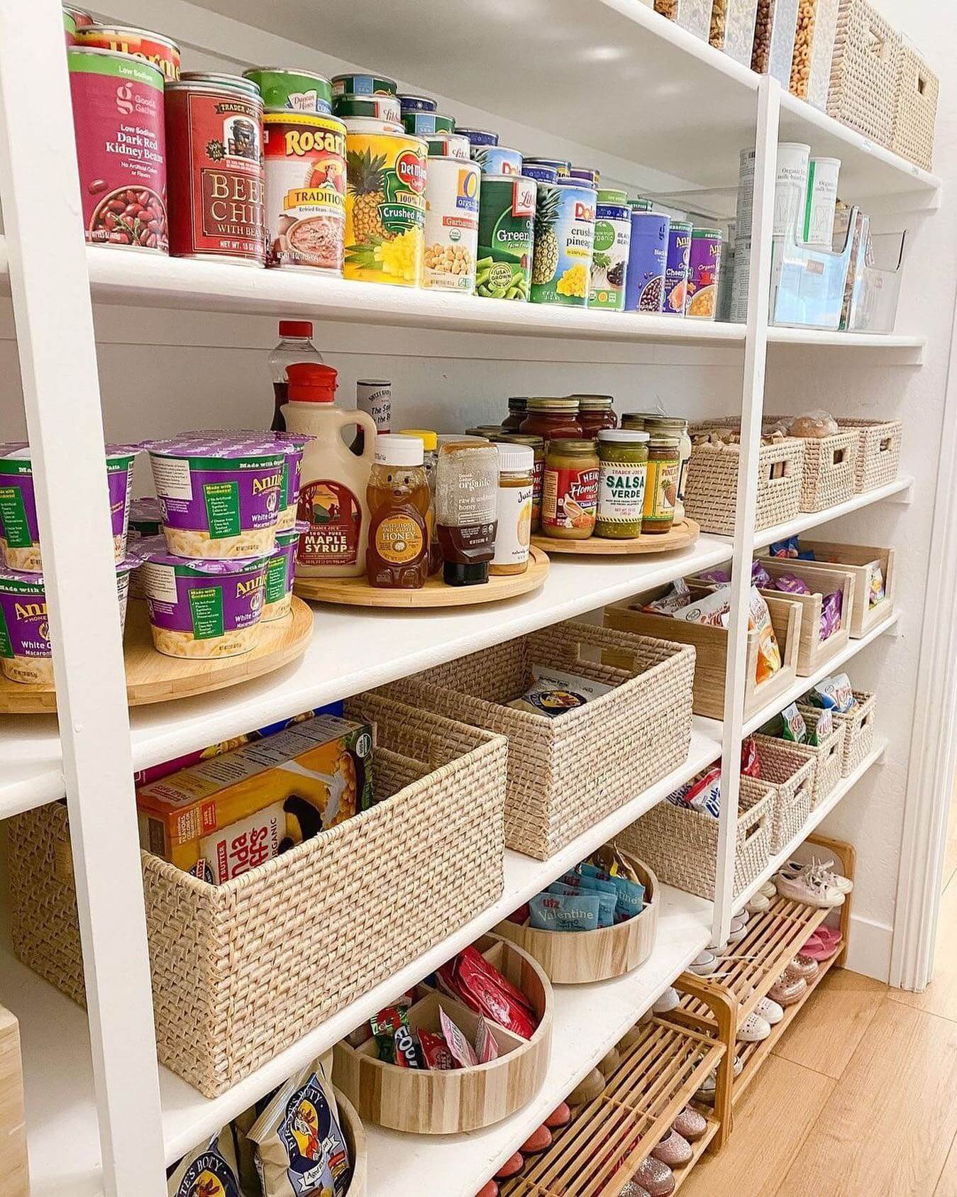 Pantry Organization with Turntables and Baskets