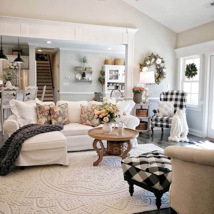 Farmhouse Living Room with a Cozy Boho Twist