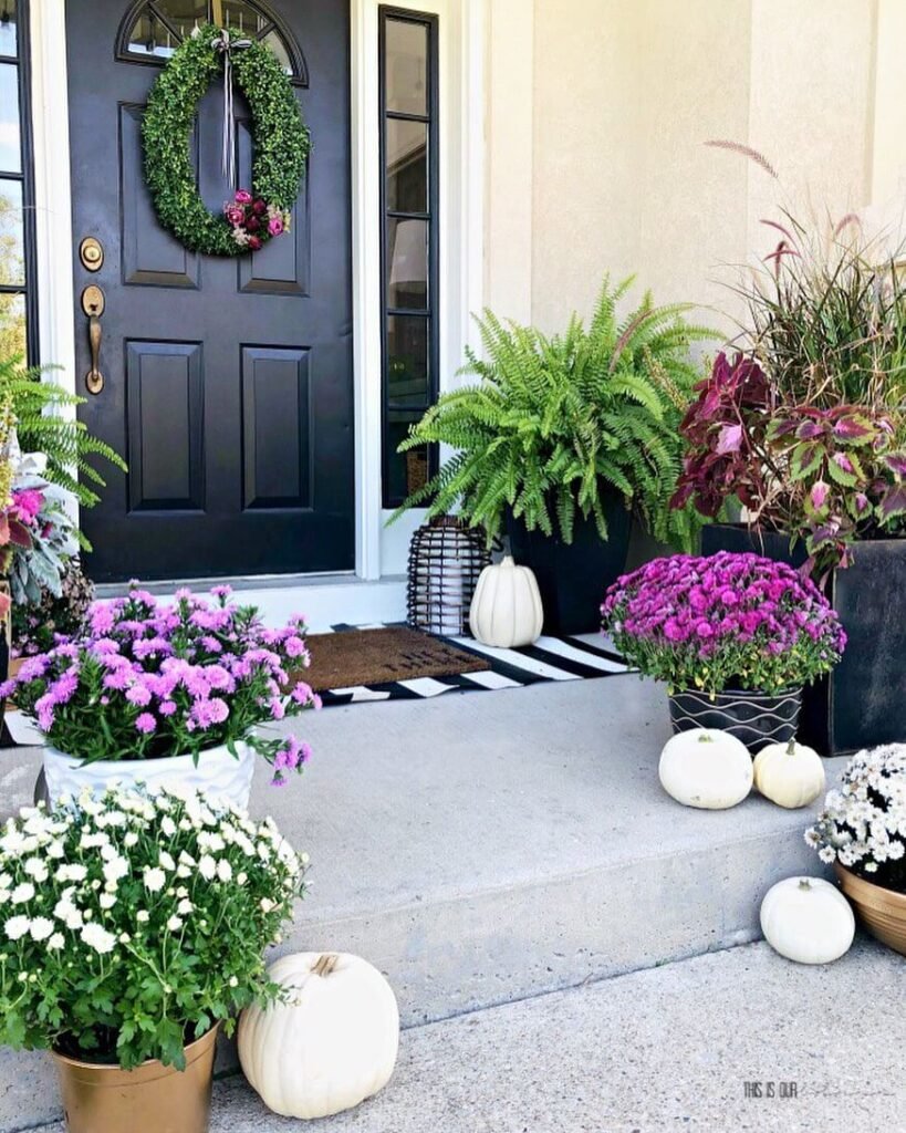 22. Fresh and Lively Fall Porch with Pops of Purple