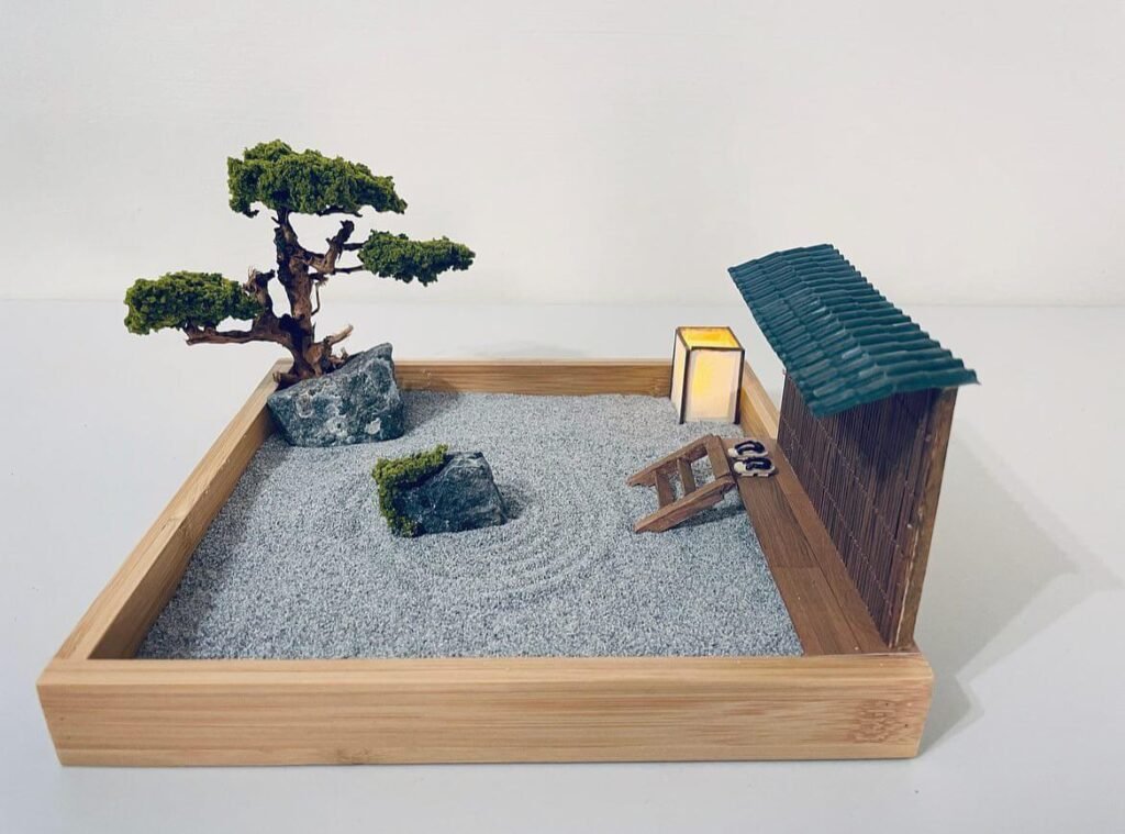 Miniature Zen Gardens with Lantern and Slippers