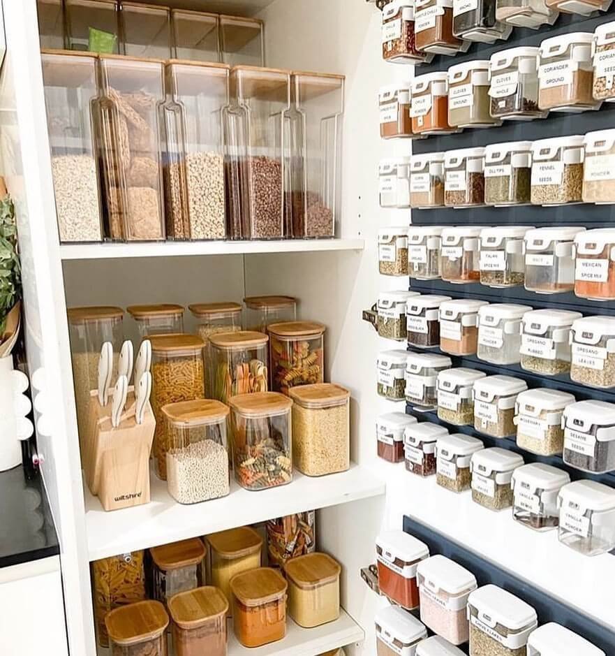 Pantry Organization with Wall-Mounted Spice Racks