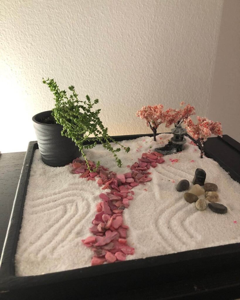 Miniature Zen Gardens Following the Pink Pebbled Way