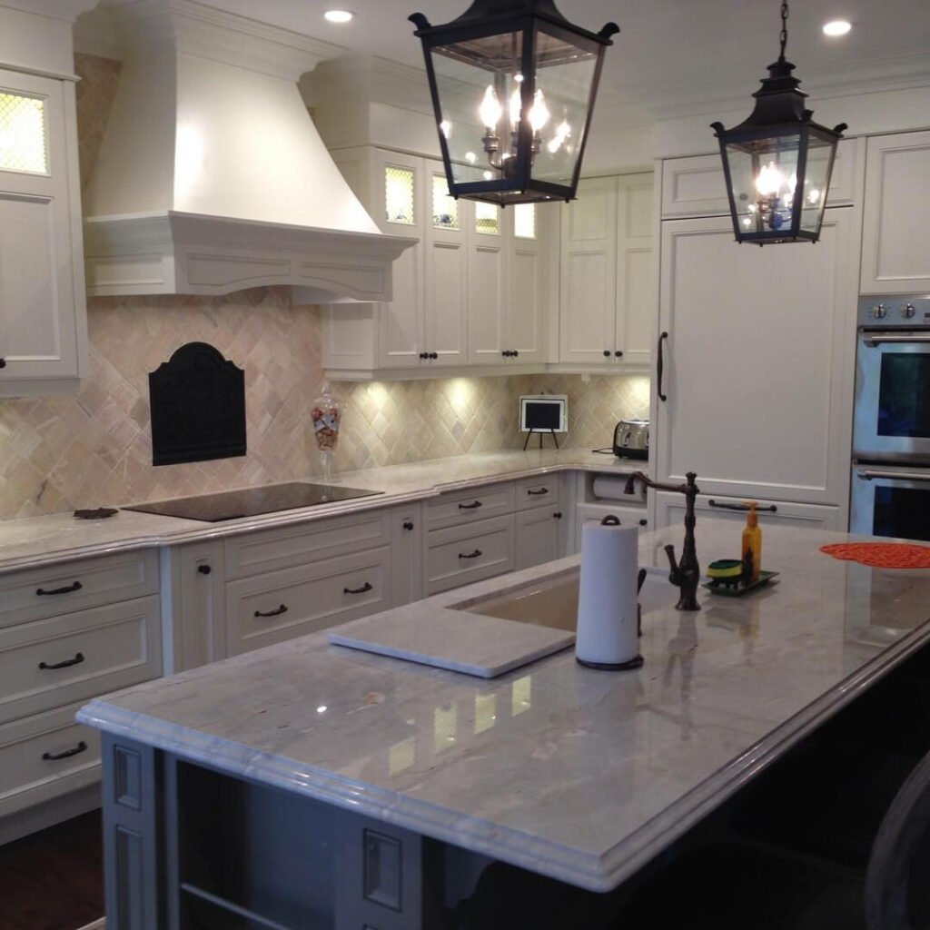 Ornate Lantern Lighting in a Creamy Classic Kitchen Traditional Style Kitchen