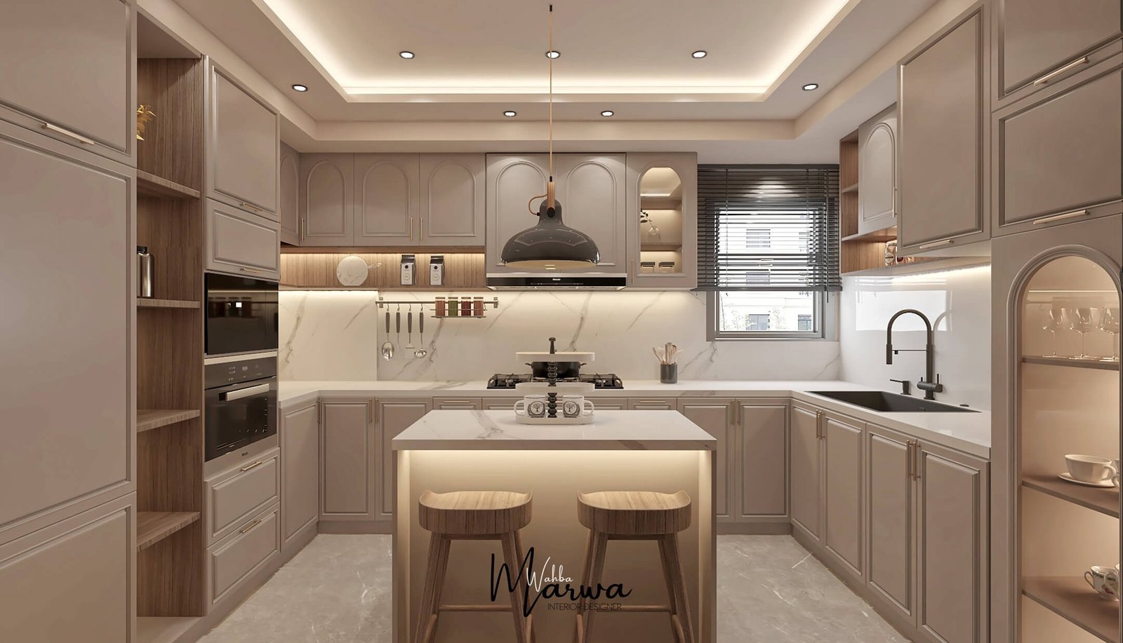 Soft Neutrals with Contemporary Arches for Classic Timeless Kitchen Ideas 