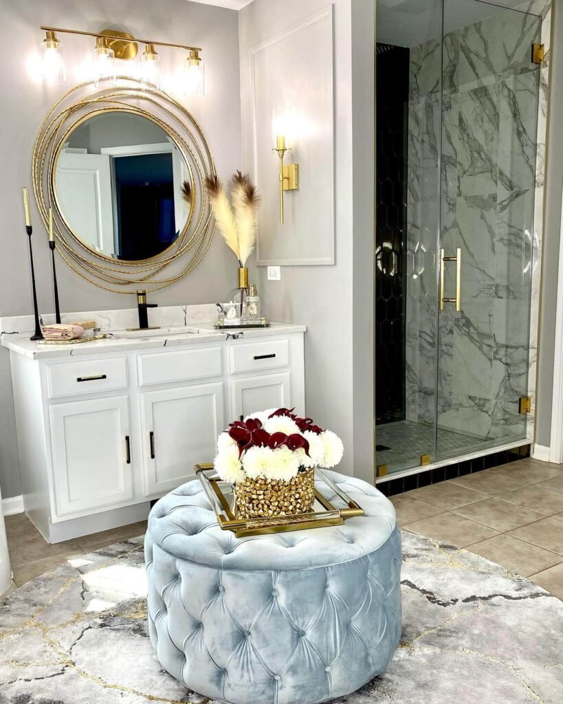 Fall Bathroom Decor Fall Bathroom with Gold and Velvet Accents