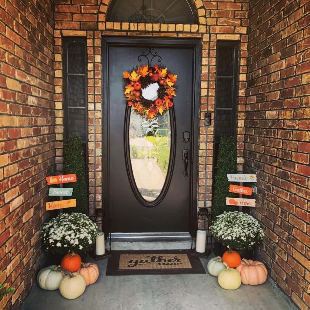 3. Harvest Gathering Porch with Multi Colored Pumpkins and Wreaths