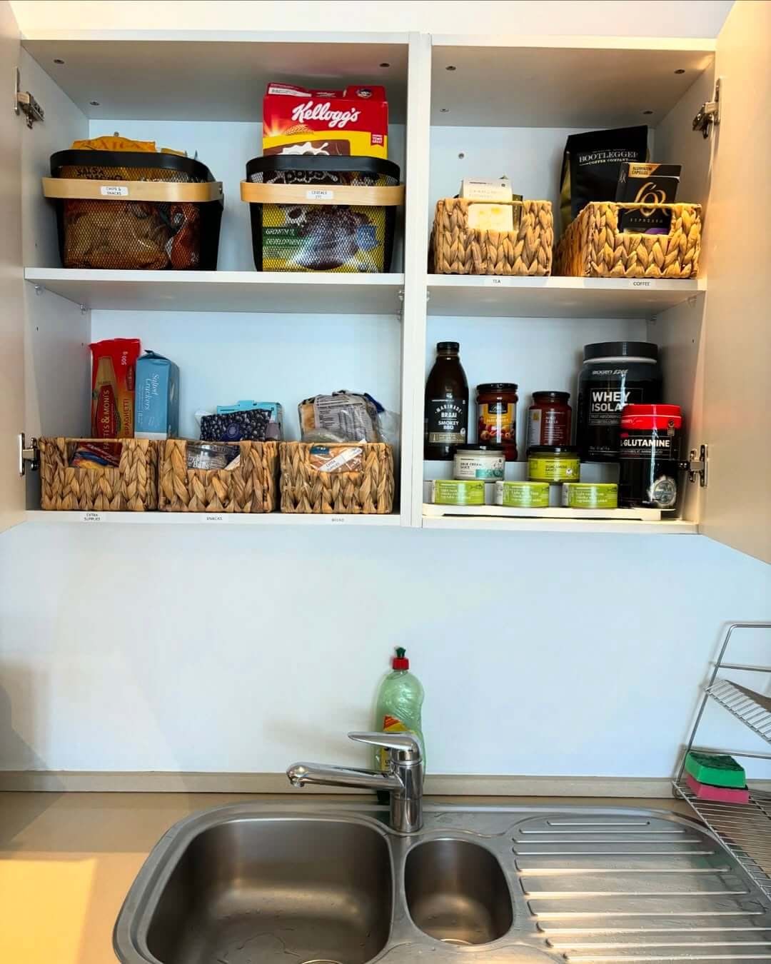 Woven Basket Storage in Kitchen Cupboard Organization Hacks 