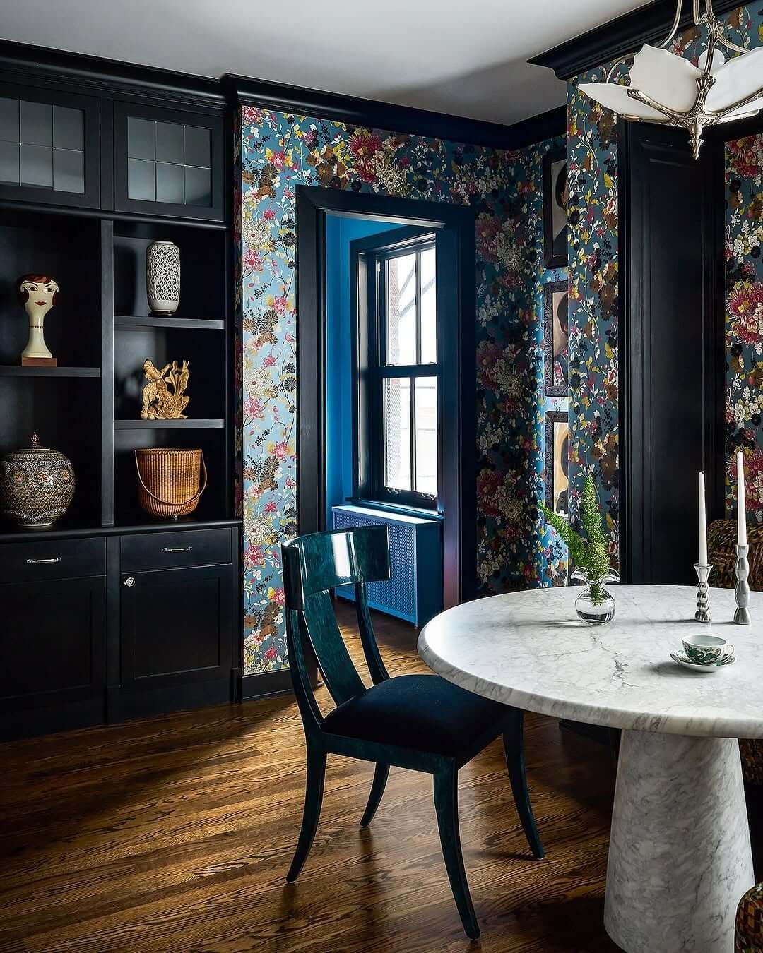 Dark Elegance with Bold Floral Accents Dining Nook