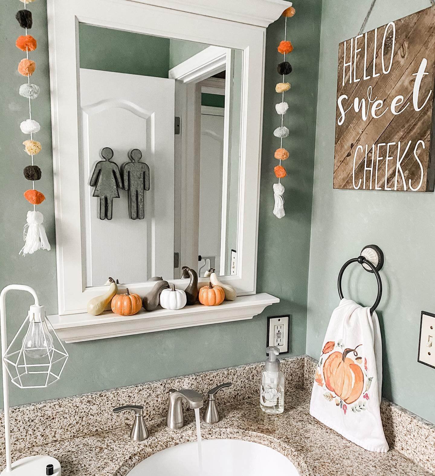 Fall Bathroom Decor Whimsical with Mini Pumpkins and Fun Signage