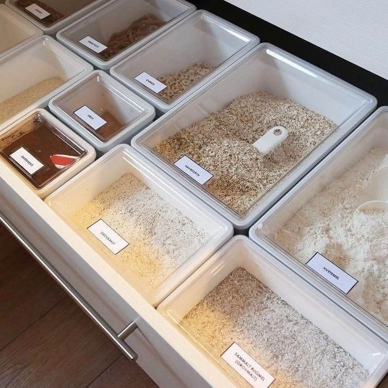 4. In Drawer Dry Goods Bins for Pantry Overflow