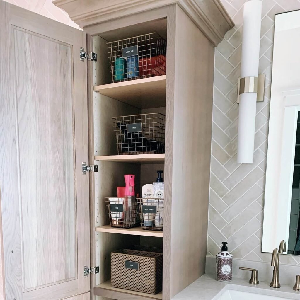 4. Use Vertical Cabinet Space Wisely with Metal Baskets