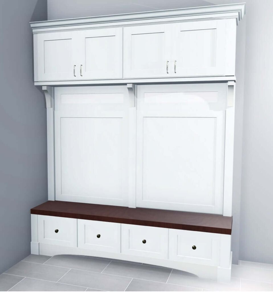 5. Crisp White Elegance with Dark Wood Contrast