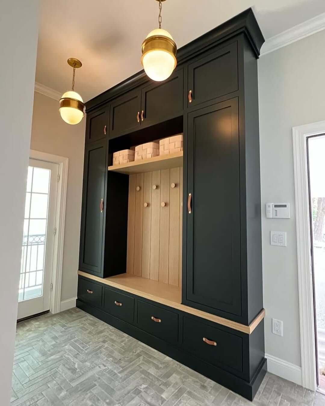 Cabinetry with Vintage Lighting Mid-Century Modern Mudroom