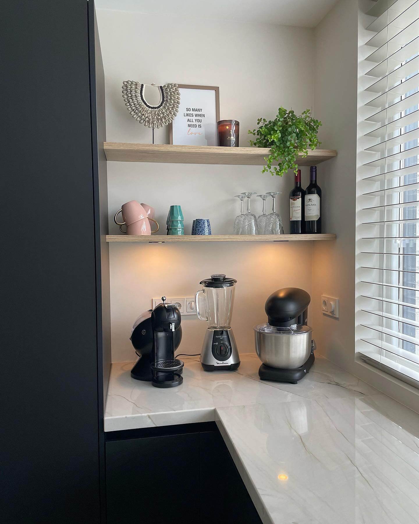 Clean Open Shelves in Kitchen Corner Cabinet