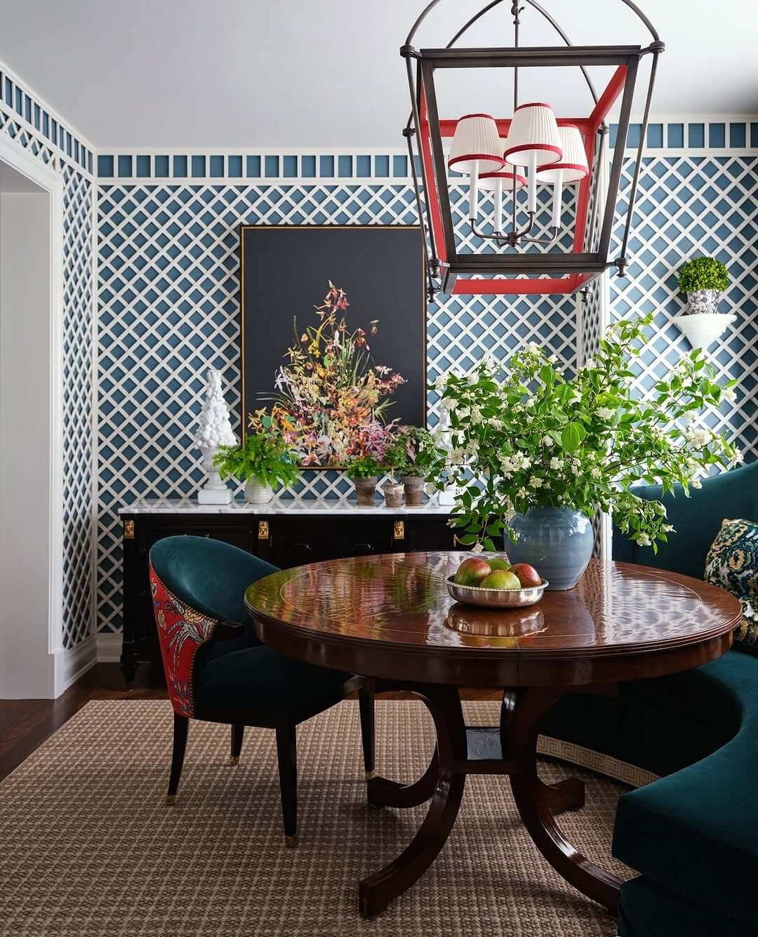 Bold Blue Lattice for Dining Room Paint Color Ideas