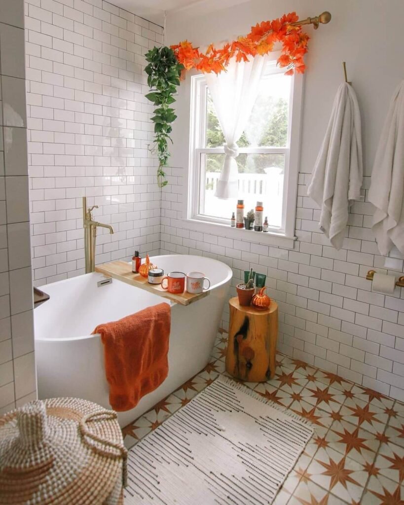 Fall Bathroom Decor Full-Fall Color with Orange Accents and Leafy Garlands