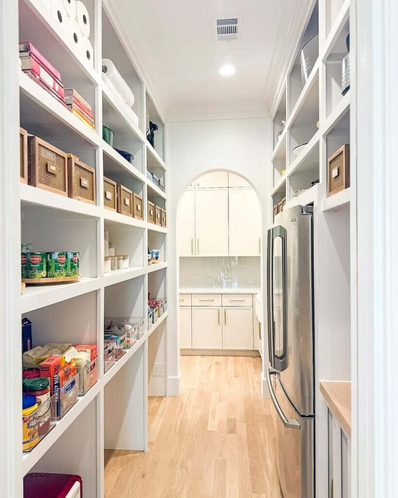 Wall-to-Wall Shelving in Deep Pantry Organization Ideas for Small Homes