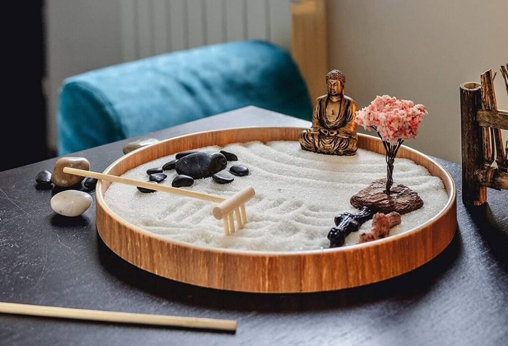 Miniature Zen Gardens with Round Zen Garden with Sakura and Buddha