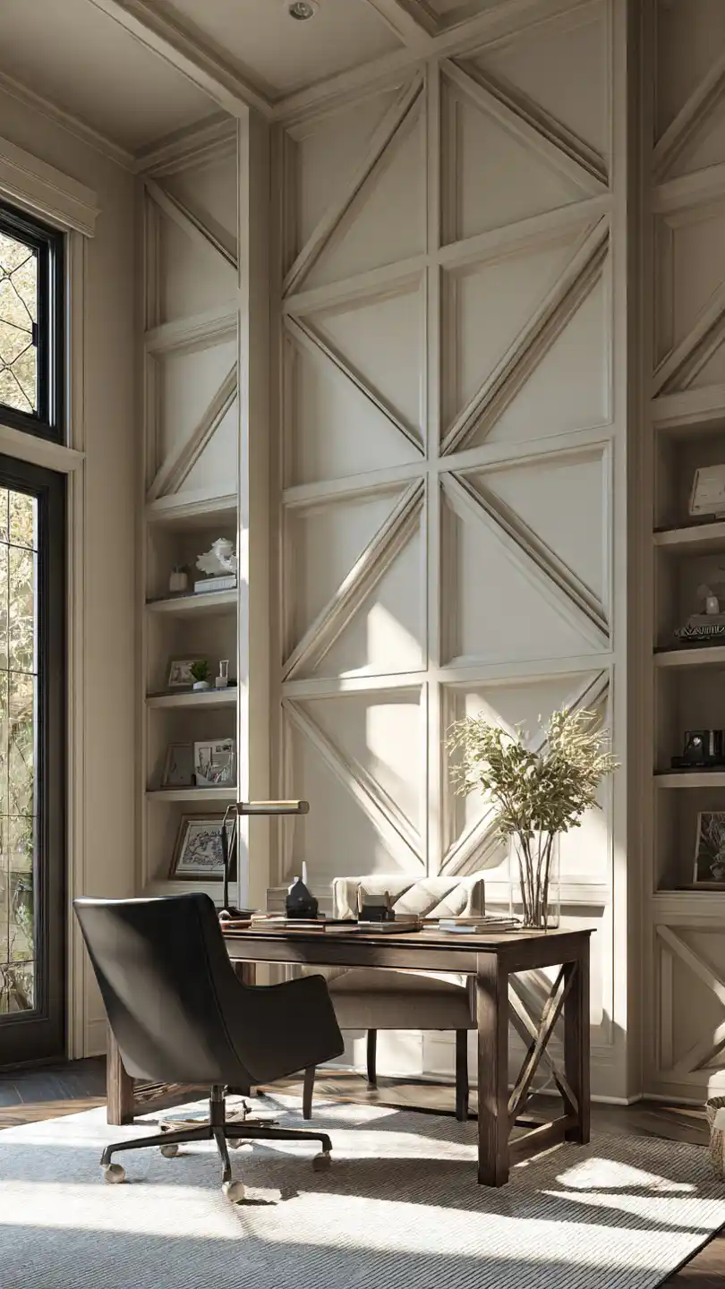 Architectural X-Pattern with a Symmetrical Twist Home Office Accent Wall