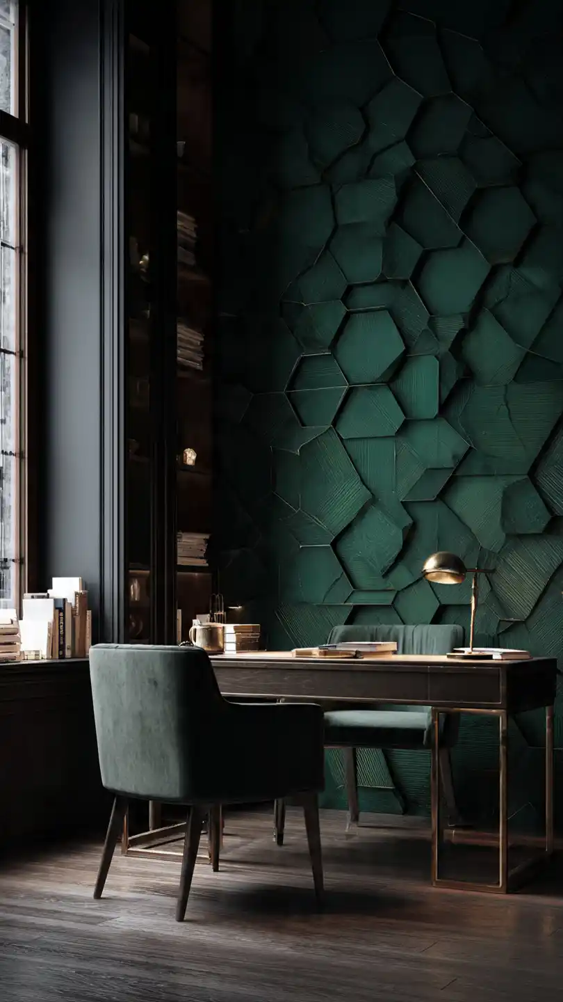 Geometric Honeycomb in Deep Green for Artistic Flair Home Office Accent Wall