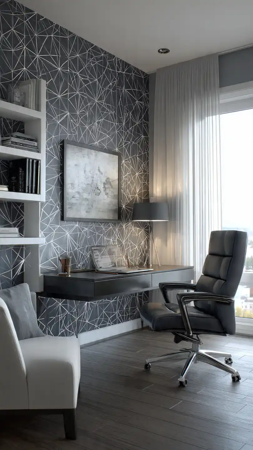 Geometric Wallpaper for a Modern Edge Home Office Accent Wall