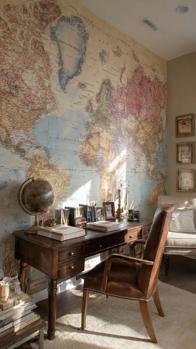 Home Office Accent Wall World Map Wall for the Globally Inspired