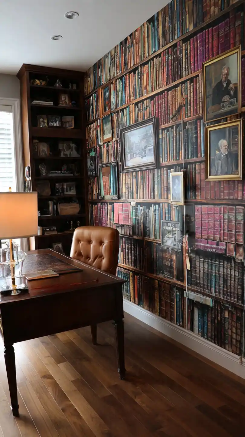 Library Illusion Wall for Book Lovers Home Office Accent Wall