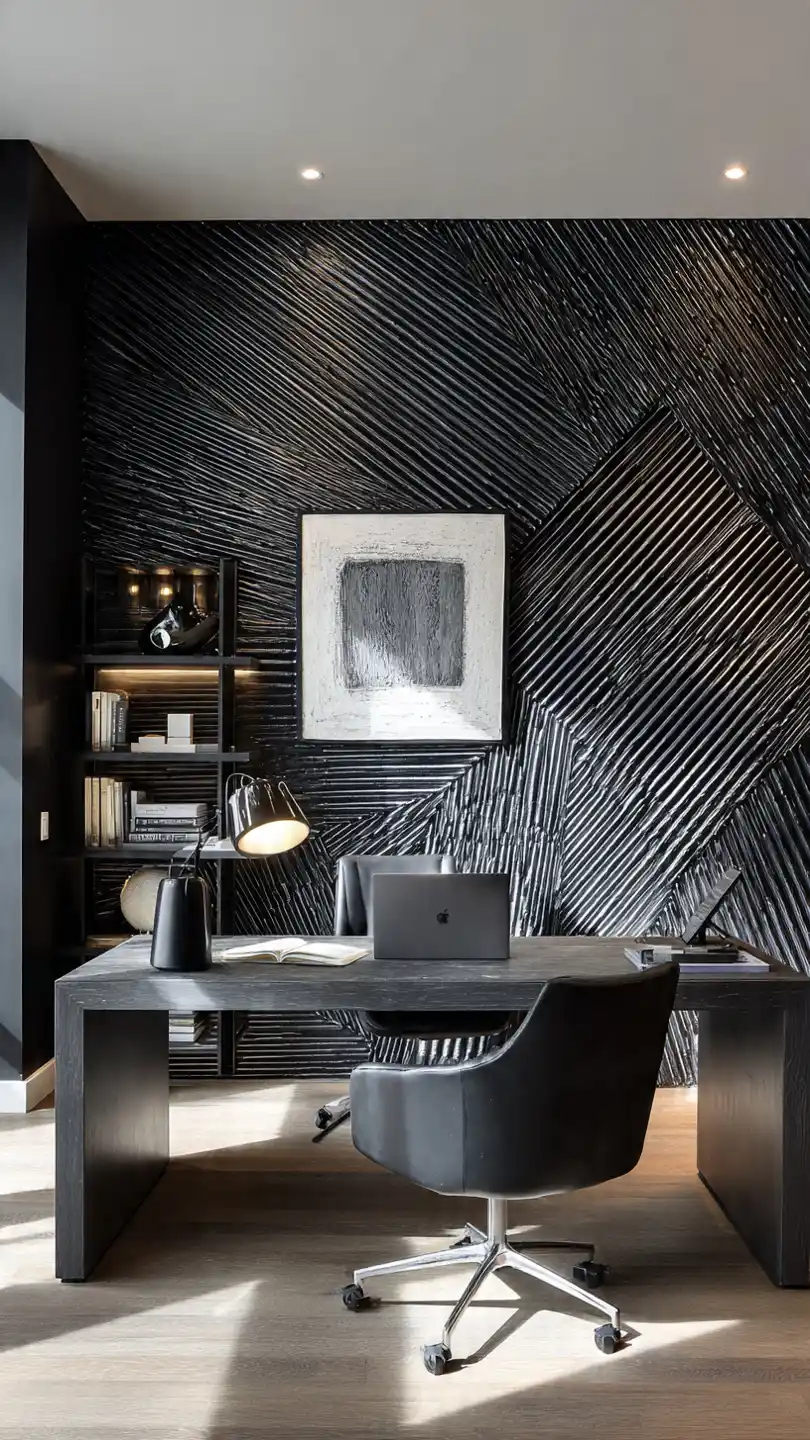 Textured Monochrome with Bold Diagonals Home Office Accent Wall