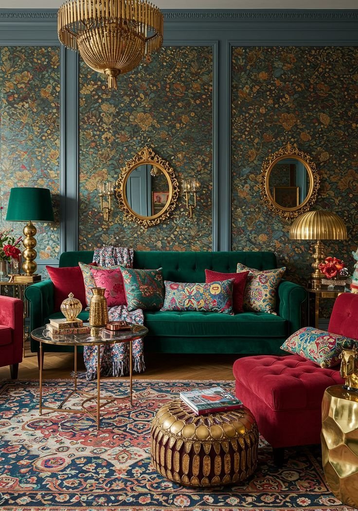 Living Room Wall Dark Floral Drama for High-Contrast Sophistication