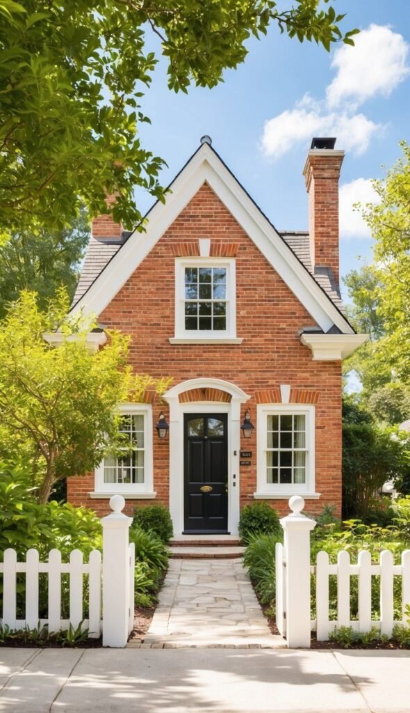 Bright White Columns for Elegance orange brick exterior