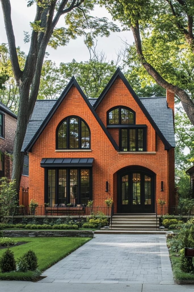 Deep Burgundy Accents for Sophistication orange brick exterior