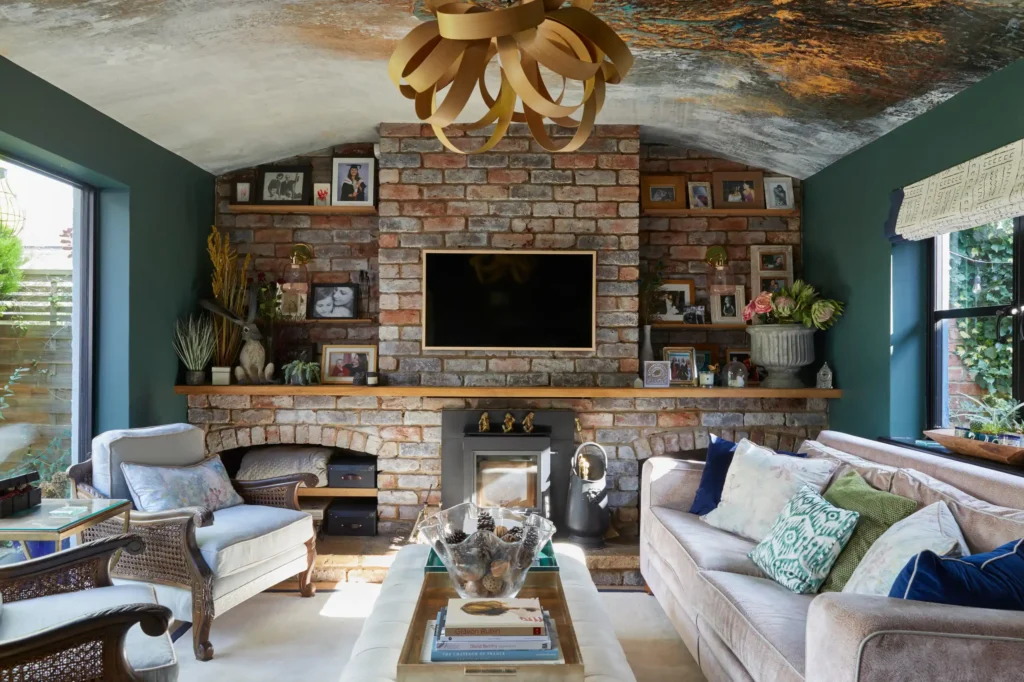 Deep Forest Green for a Rustic Feel With indoor Red Brick