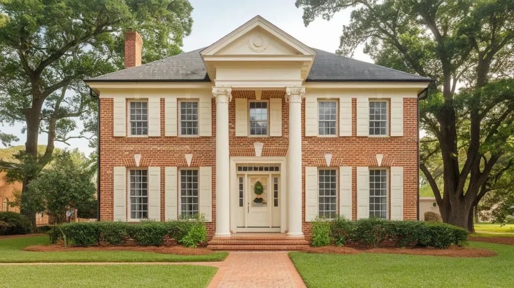 Earthy Green Landscaping Against Orange Orange Brick Exteriors