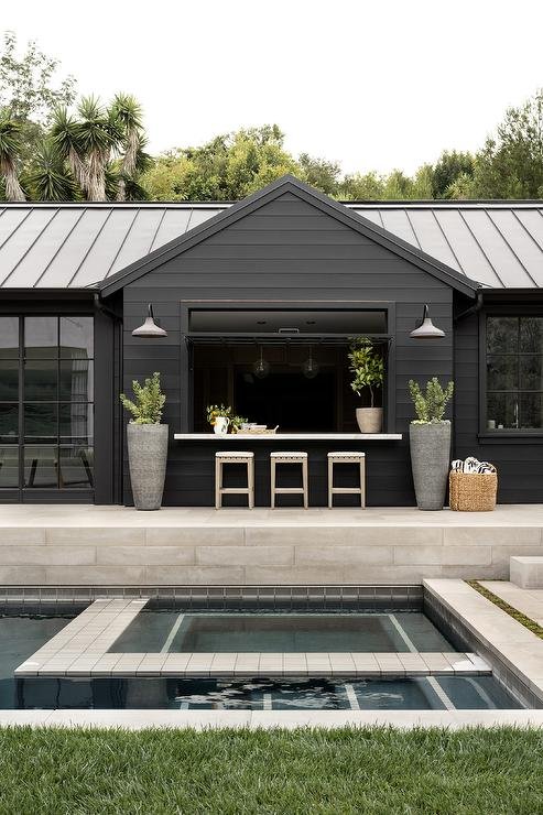 Farmhouse Exteriors Distinct Grey and Black Window Frames