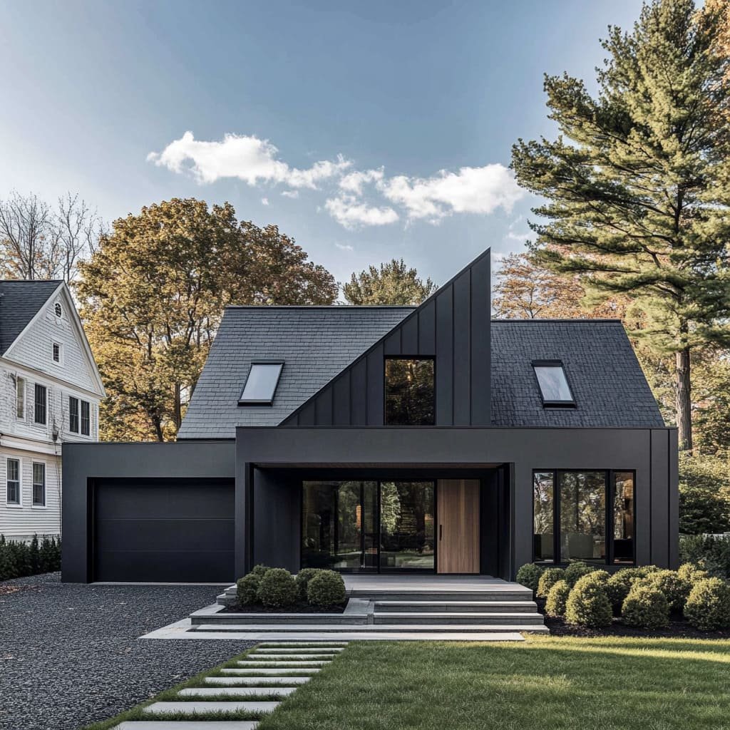 Farmhouse Exteriors Stylish Grey and Black Gables