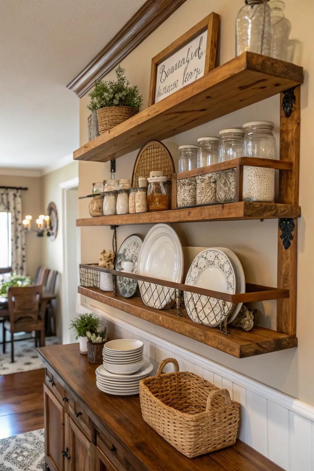 Farmhouse Kitchen wall Rustic Wooden Shelves