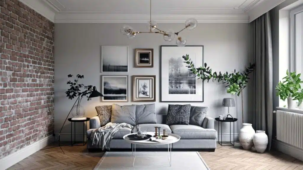 Muted Gray for a Contemporary Look with indoor red brick