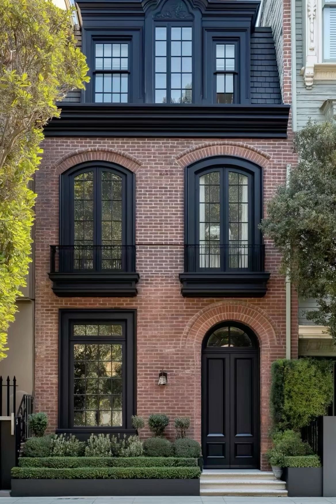 Red Brick Exterior with Harmonious Color Palette