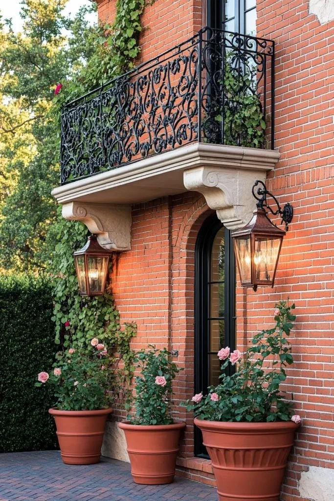 Red Brick Exterior with Outdoor Lighting for Ambiance