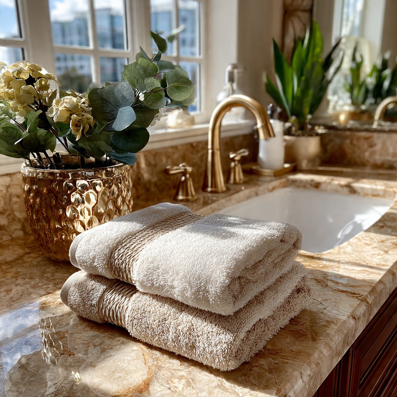 elegant guest bathroom interior with soft natural