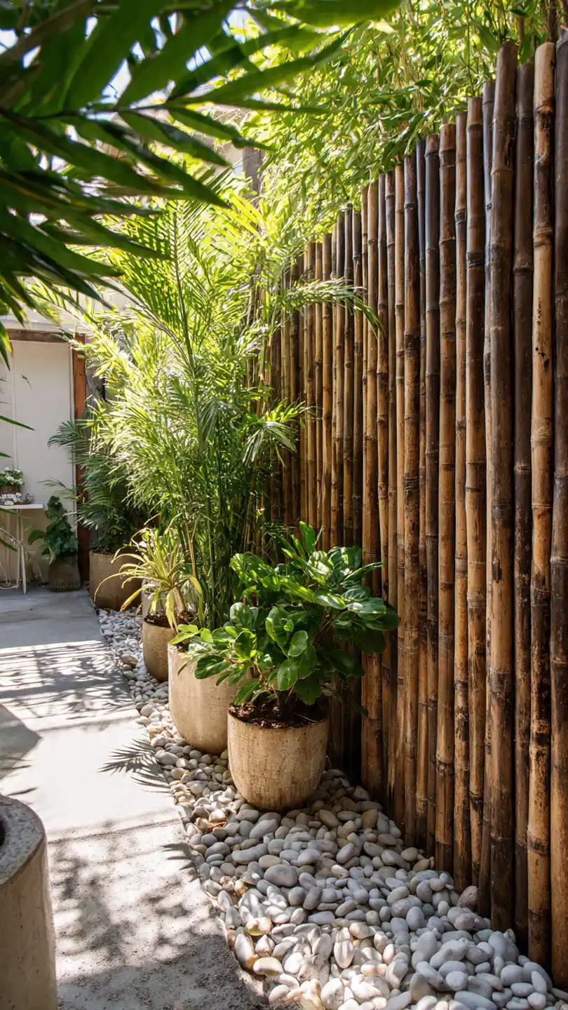 Backyard Privacy Wall with Bamboo Screen Wall