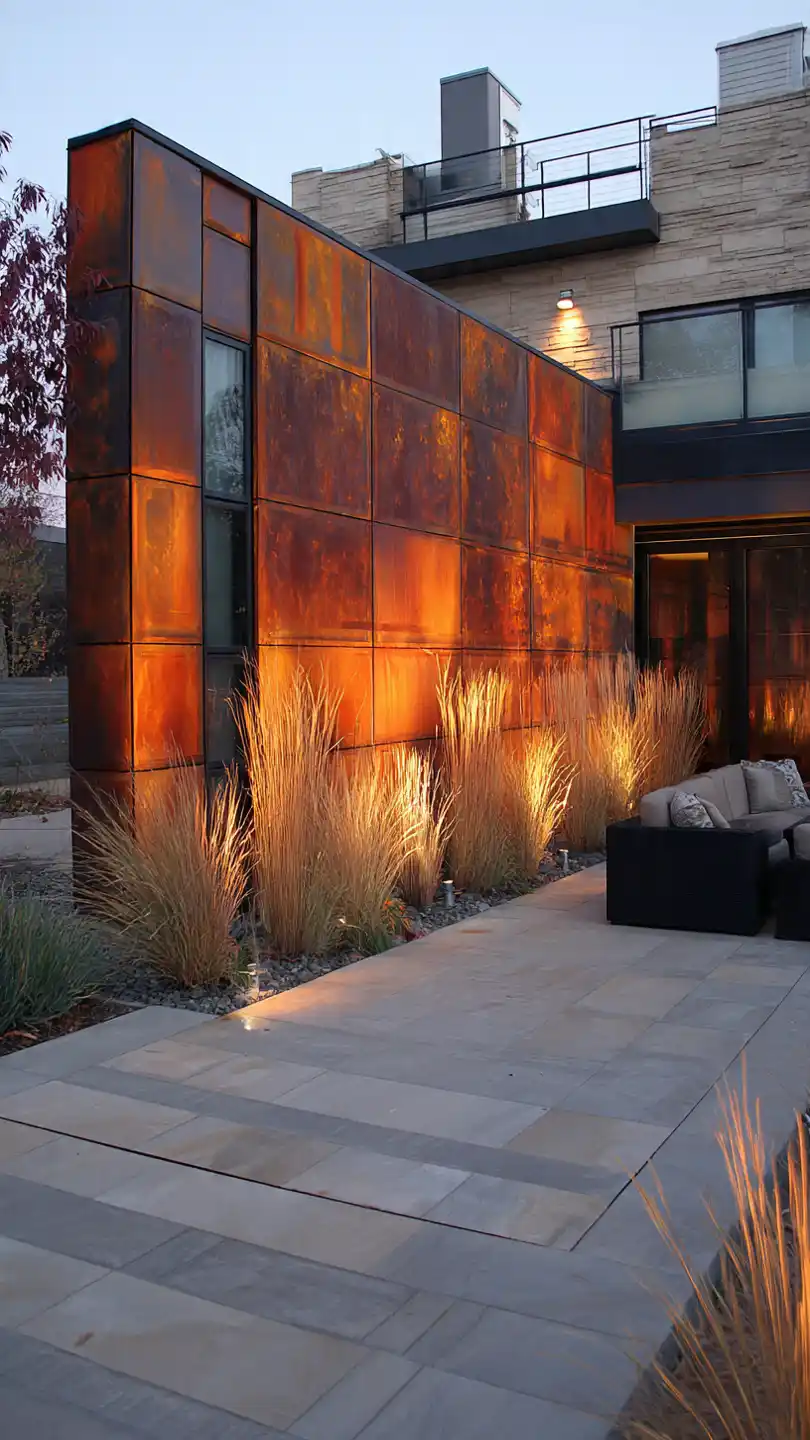 Backyard Privacy Wall with Corten Steel Panel Wall