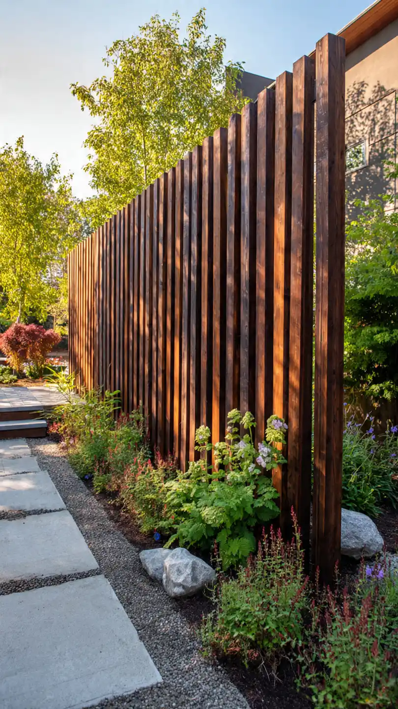 Backyard Privacy Wall with Vertical Board Fence Wall