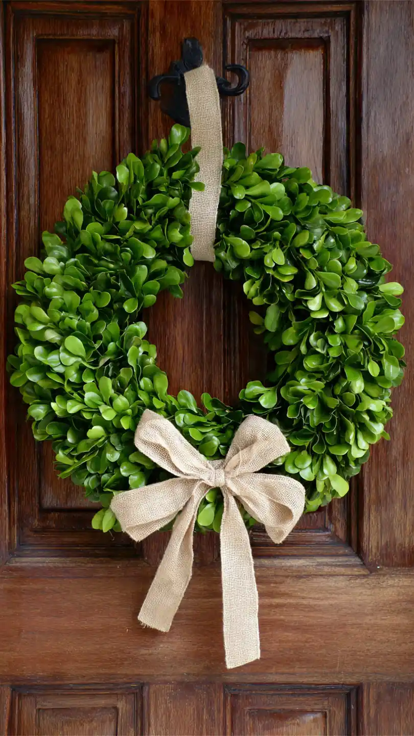 Spring Wreath for Front Door with Boxwood Classic Simplicity
