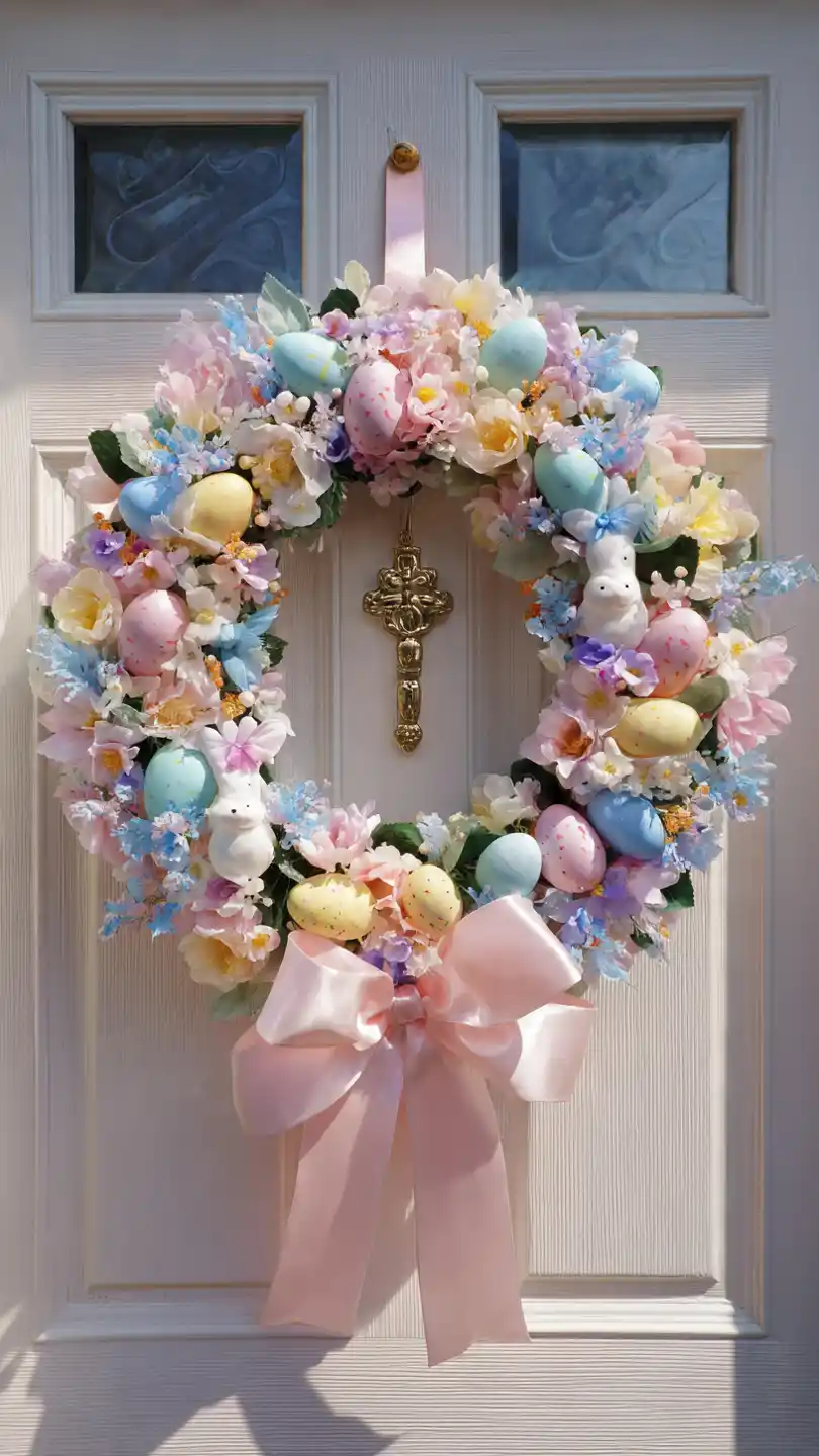 Spring Wreath for Front Door with Pastel Easter-Inspired Themes