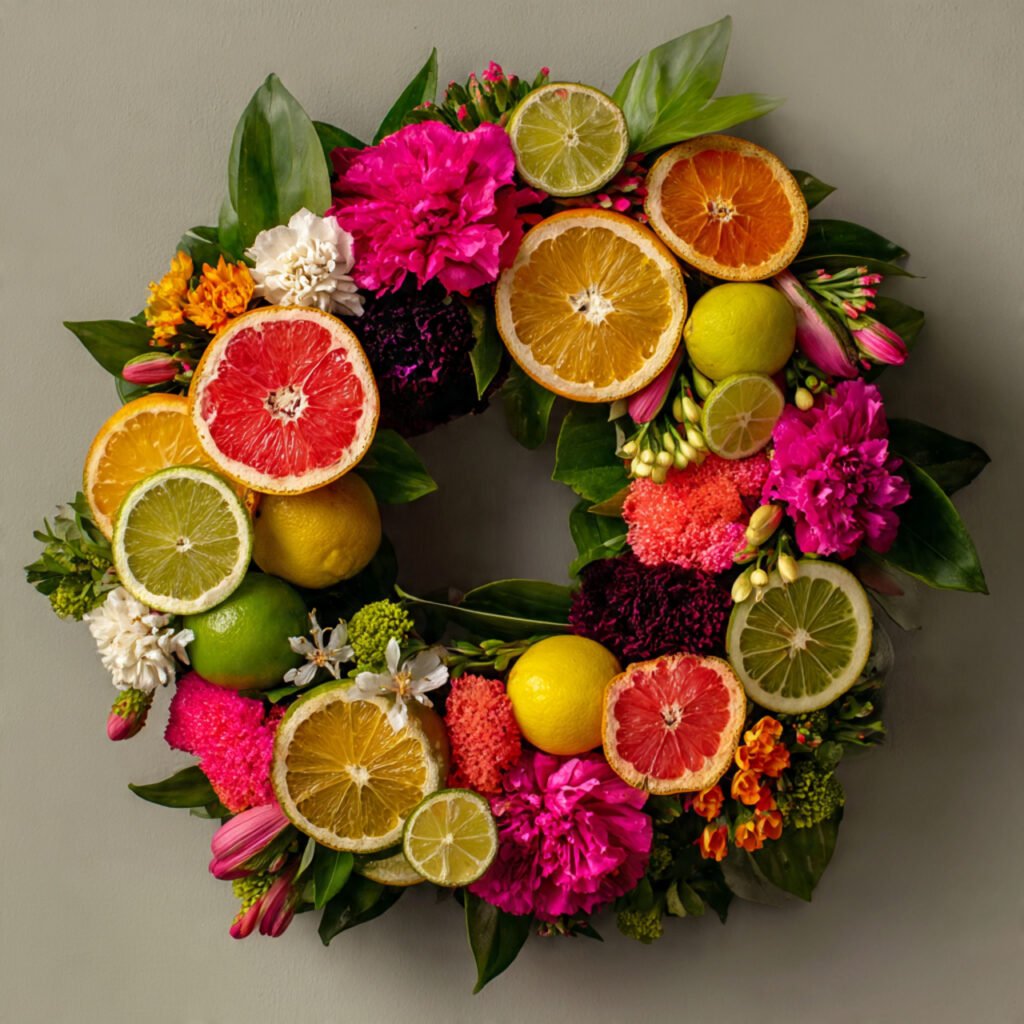 bright citrus and floral combinations wreath