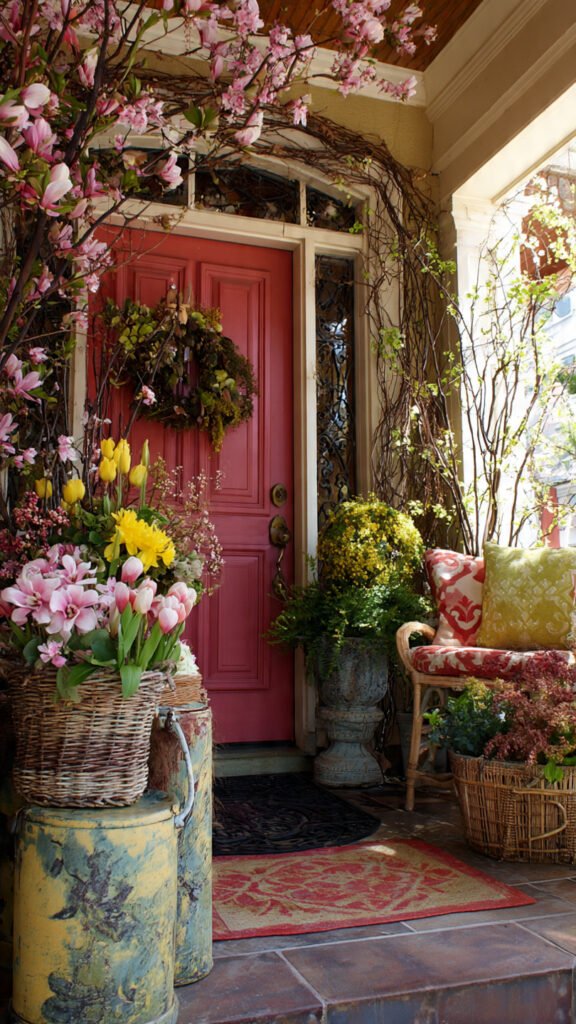 layer front porch textiles front door spring decor